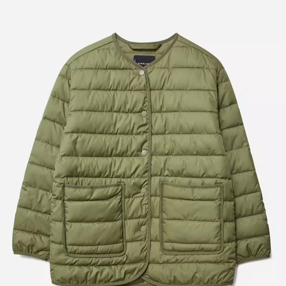 NWOT - Women's EVERLANE The Renew Channeled Liner Jacket Puffer -Moss - Sz Large